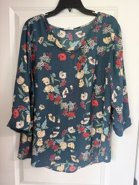 Maurices Teal Floral Blouse with Scoop Neck